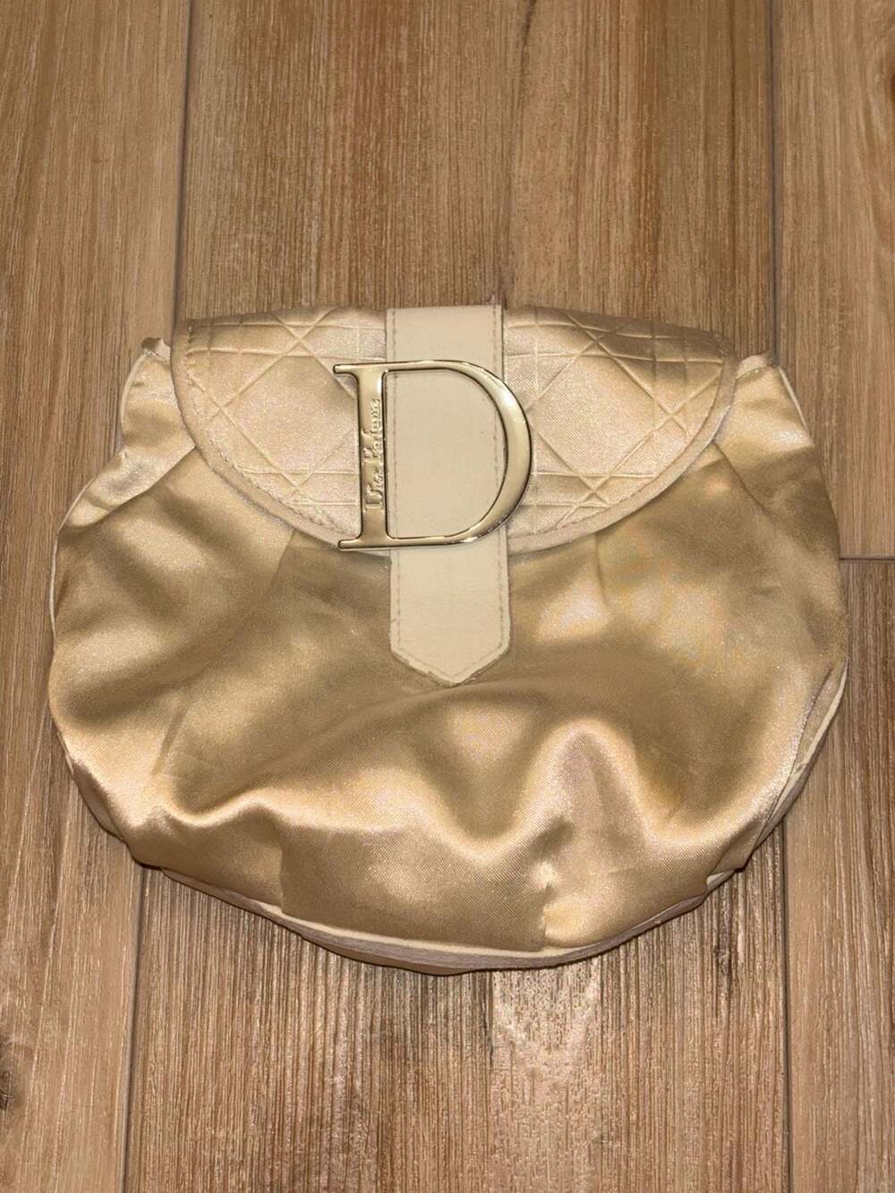 Dior Parfums Vintage Gold Satin Cosmetic Bag Evening Clutch
